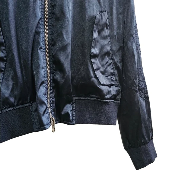 PacSun floral navy blue embroidered satin lined full zip jacket size sma… - Picture 7 of 14